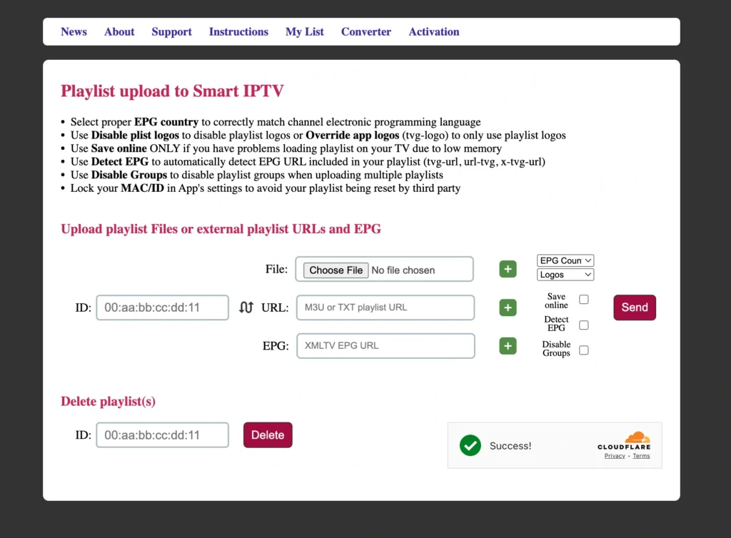 De officiële website waar je jouw playlist koppelt aan je televisie