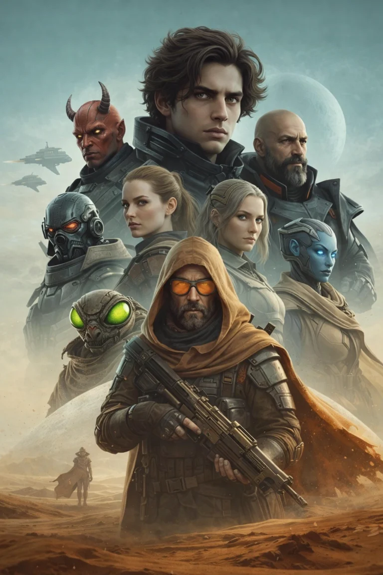 Karakters uit de film "Dune" staan klaar in een woestijnlandschap, een visueel aantrekkelijke scène die aansluit bij onderwerpen als Omni IPTV