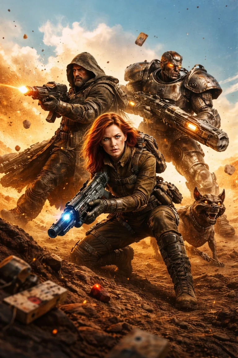 Een groep avonturiers in een post-apocalyptische wereld vecht tegen vijanden in een gevaarlijke omgeving, relevant voor Omni IPTV door de actierijke en spannende scène.