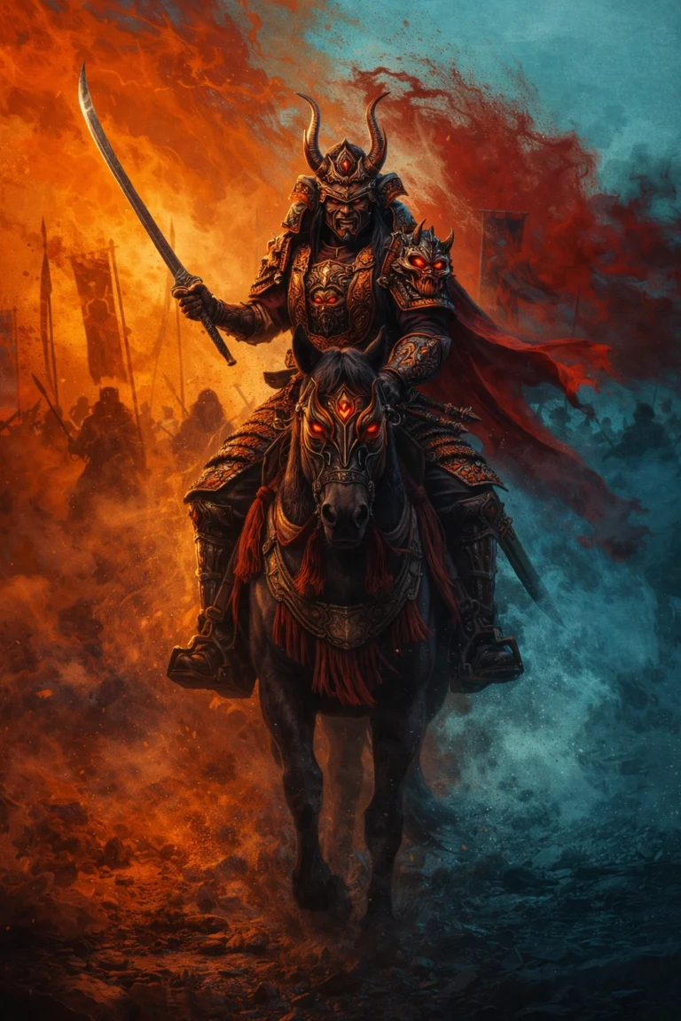 Een krijger op een paard met een zwaard in woestijnachtige omstandigheden, passend bij het thema Omni IPTV, door de epische en avontuurlijke sfeer.