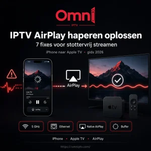 IPTV AirPlay haperen oplossen stap voor stap: 7 fixes voor stottervrij streamen van iPhone naar Apple TV met 5 GHz Wi-Fi, ethernet, native AirPlay en buffer