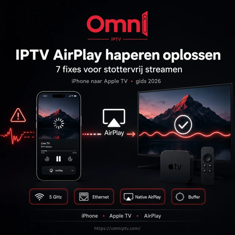 IPTV AirPlay haperen oplossen stap voor stap: 7 fixes voor stottervrij streamen van iPhone naar Apple TV met 5 GHz Wi-Fi, ethernet, native AirPlay en buffer