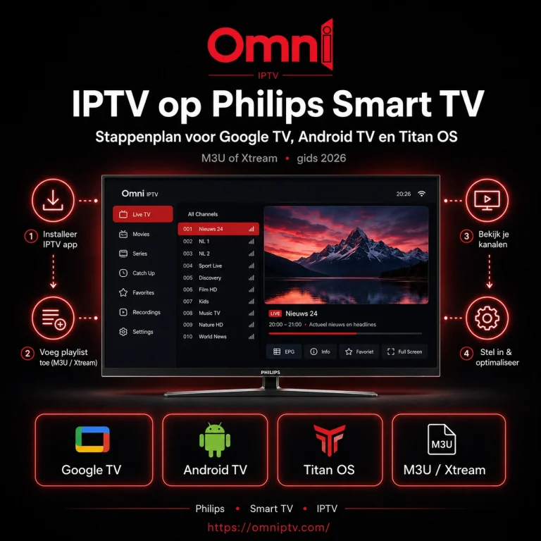 IPTV op Philips Smart TV instellen via Google TV, Android TV of Titan OS met M3U, Xtream en een duidelijk stappenplan.